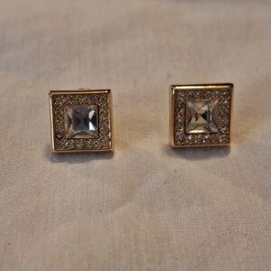 Gold tone Square Swarovski Earrings